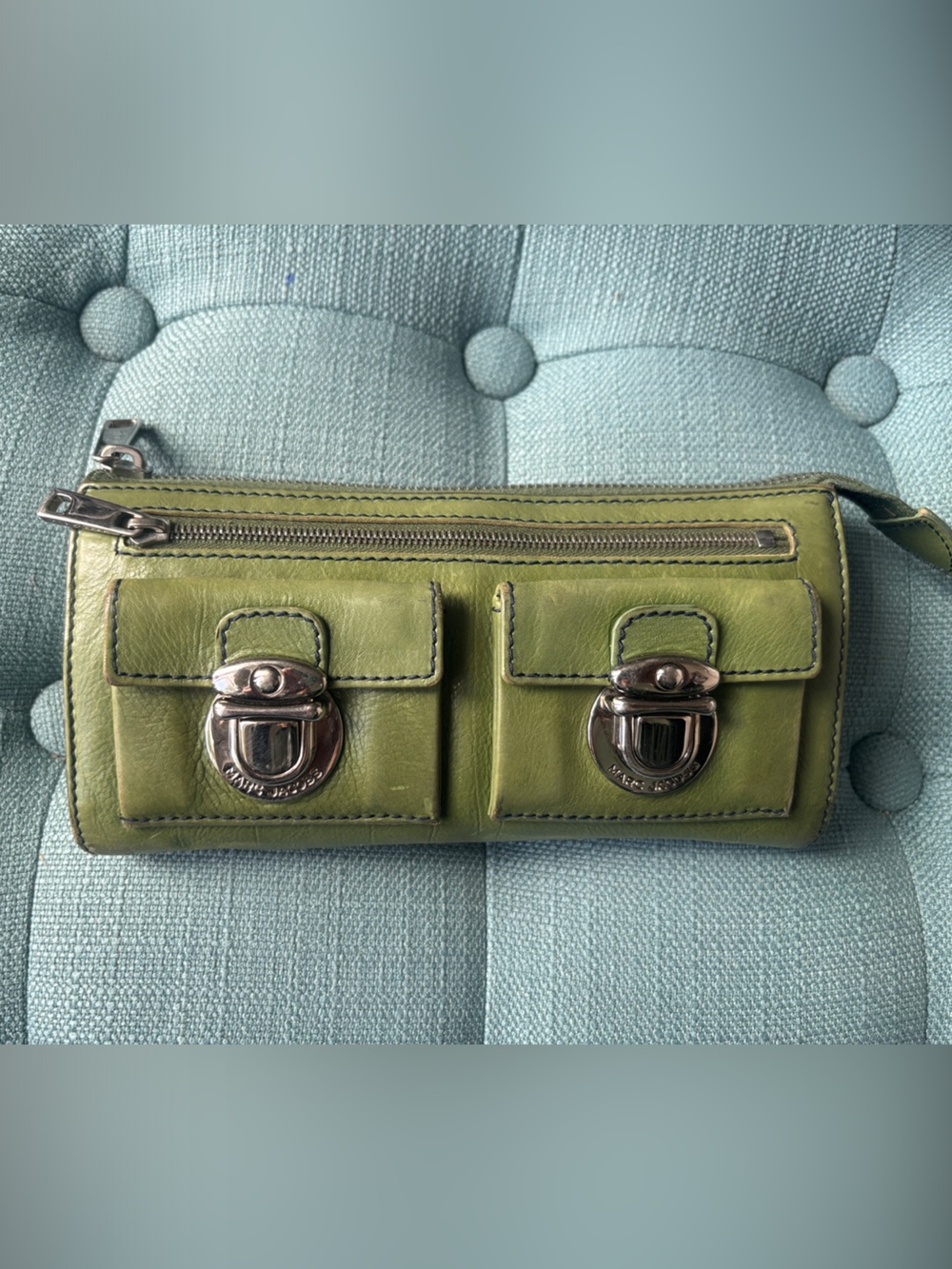 Marc Jacobs Green Leather Wristlet Wallet